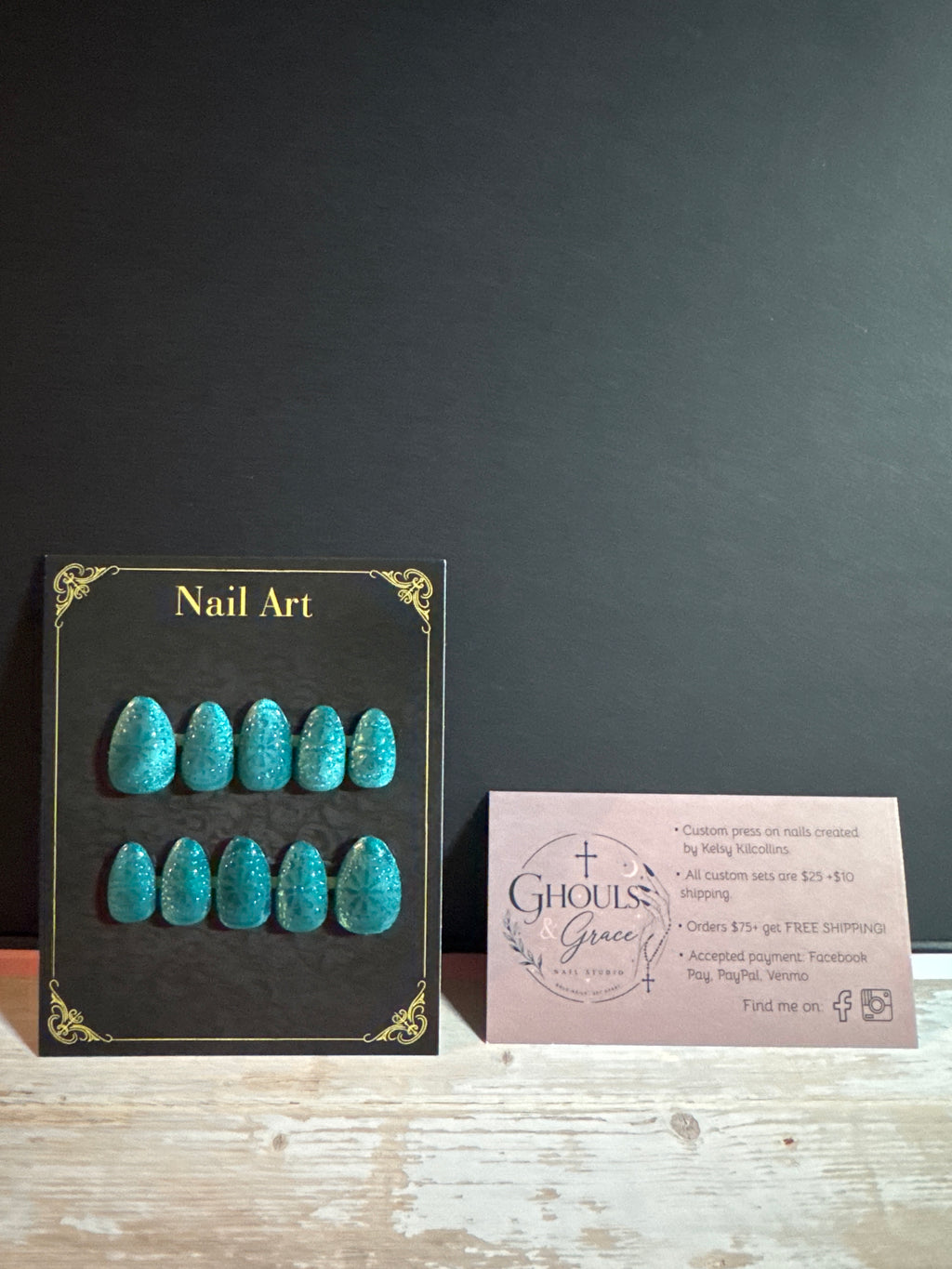Vintage Teal Glassware Press-On Nails | Embossed Aqua Pressed Glass Gel Nails