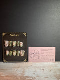 Celestial Sage Press-On Nails | Emerald & Gold Foil Stained Glass & Starburst Art