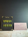 Vintage Green Ribbed Glass Press-On Nails | Fluted Olive Glassware 3D Gel Nails