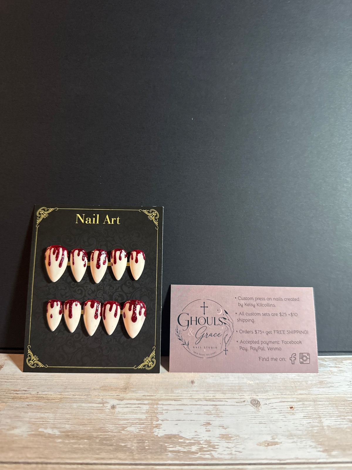 Vampire Blood Drip Press-On Nails | Crimson Red Glitter Dripping White Stiletto Nails