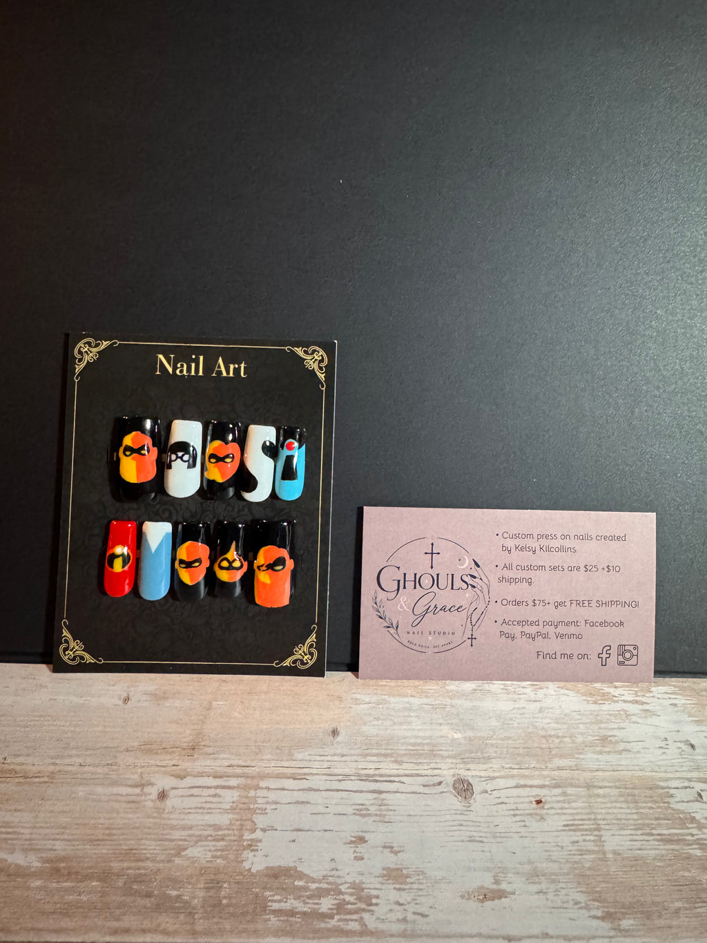 Red & Black Super Suit Press-On Nails | Comic Book Hero Hand-Painted Gel Nails