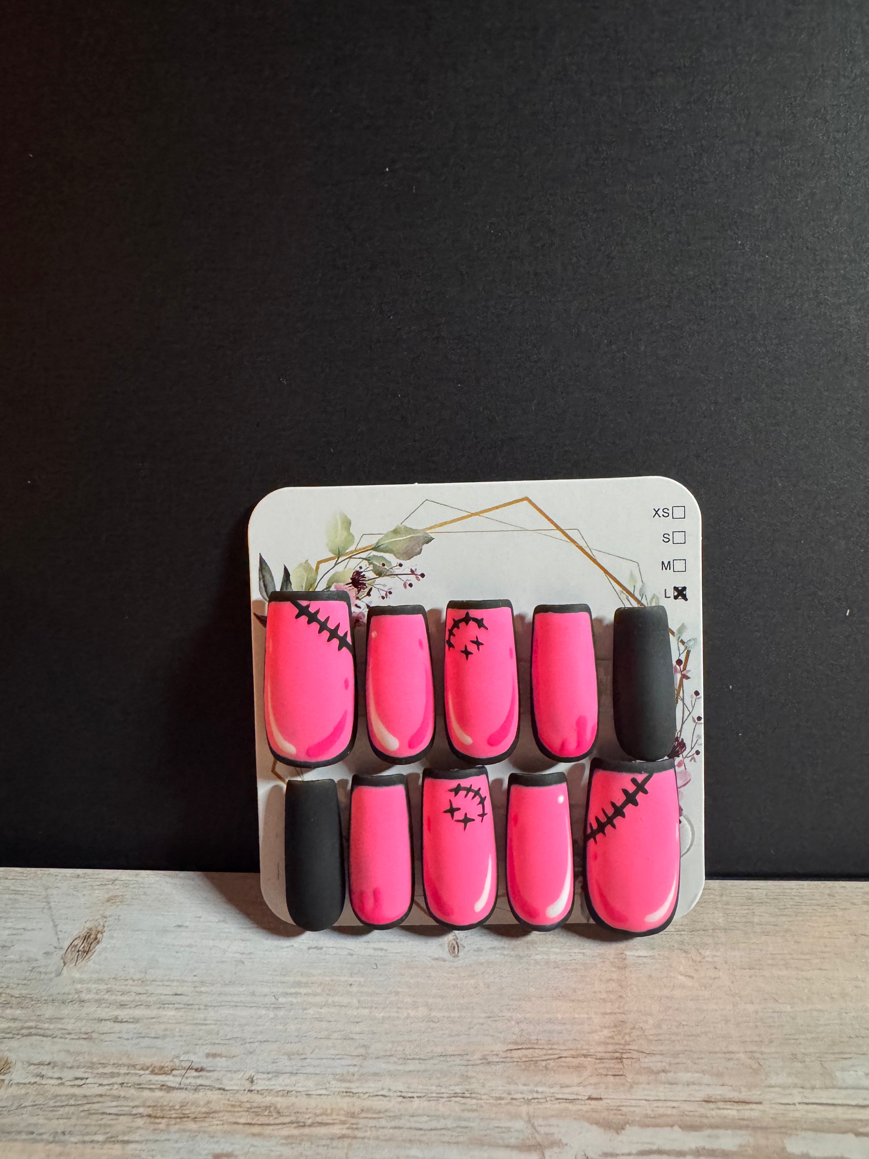 Gothic|Girly|Spooky Pink Matte Pop-Art Nails